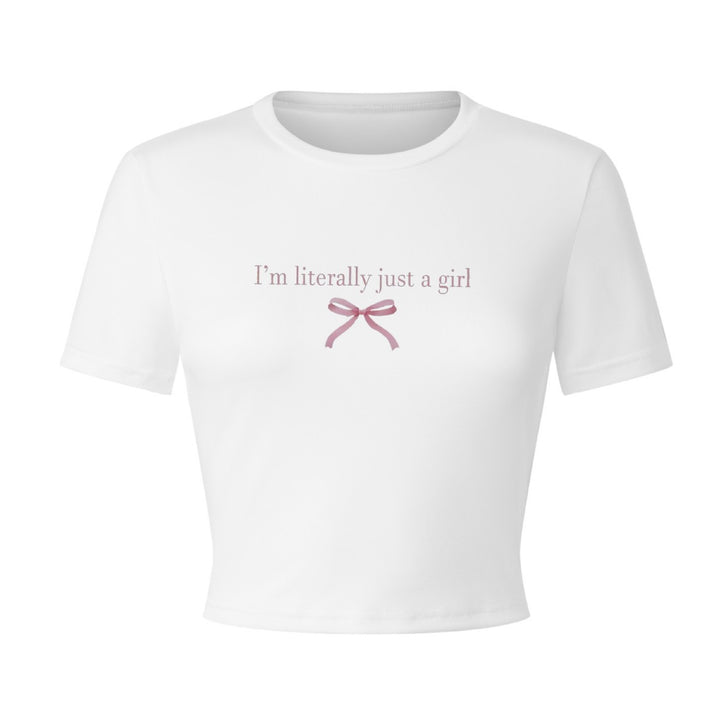 Dame Crop-T-shirt med kreativ tekst og sløjfedetalje Skovae
