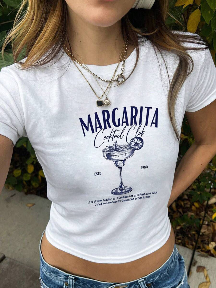 Dame Crop-T-Shirt med kreativ nostalgi-tryk og afslappet pasform Skovae