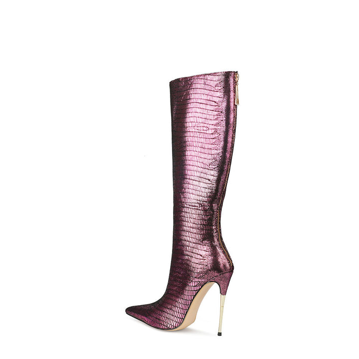 Femme Højglans Krokodille Mønster Over-knee Stiletto Støvler Stilla