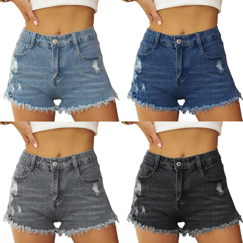 Dame Destroyed Denim-shorts med frynset kant og høj talje Stilla