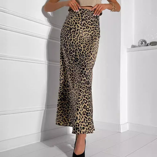 Damer Maxikjole med elegant leopardmønster og høj slids Stilla
