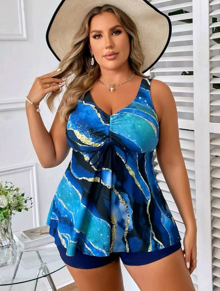 Dame Tankini med moderigtigt rynk og afslappede shorts Skovae