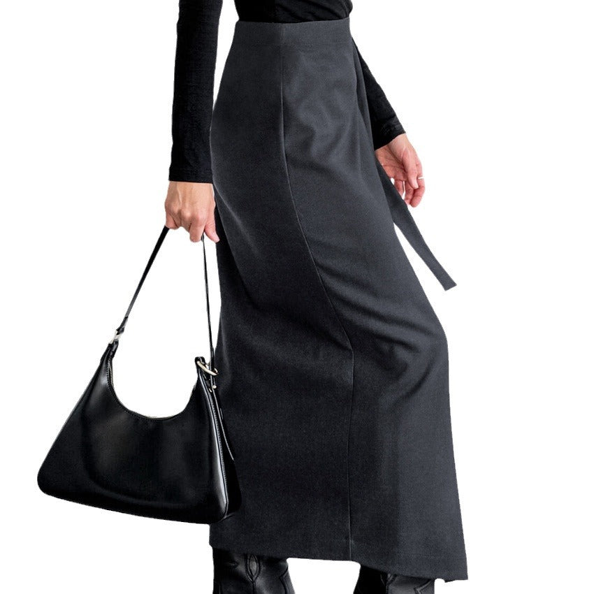 Dame wrapped skirt with side slit and decorative tie belt Stilla