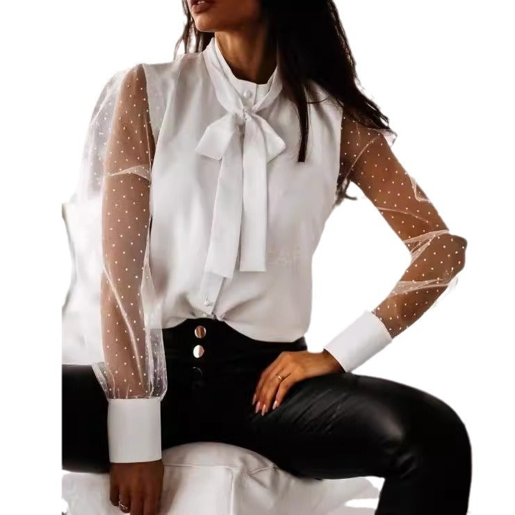 Dame elegant gennemsigtig ærme bluse Stilla