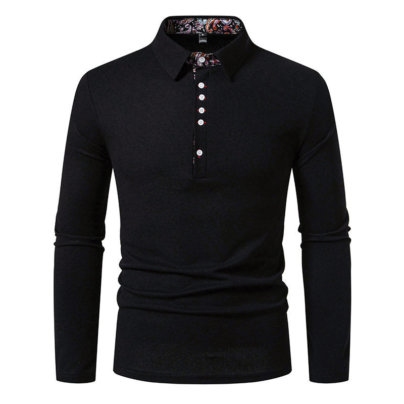 Herre Langærmet Polo T-shirt med unik mønstret krave Stilla