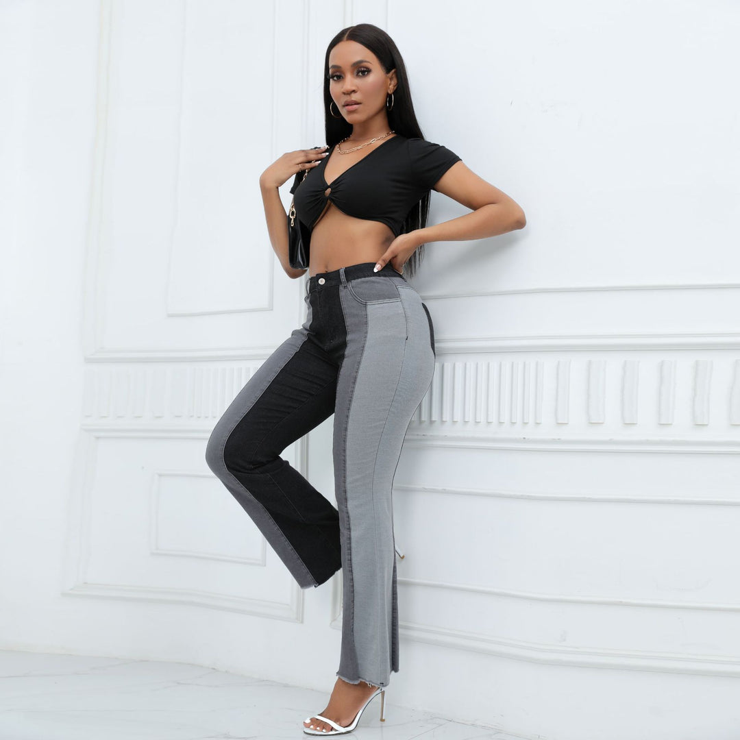 Dame Bootcut Jeans i kontrastdesign med frynset søm Stilla