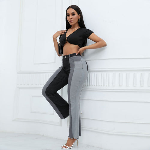 Dame Bootcut Jeans i kontrastdesign med frynset søm Stilla