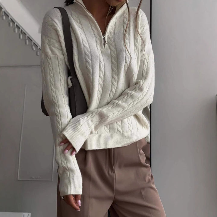 Dame moderigtig strikpullover med lynlås Stilla
