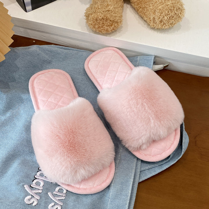 Dame fluffy slippers med luksuriøs kunstpels og skridsikker sål Stilla