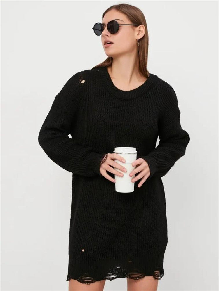 Dame Oversized Strikbluse med unikt hulmønster og ribstruktur Stilla