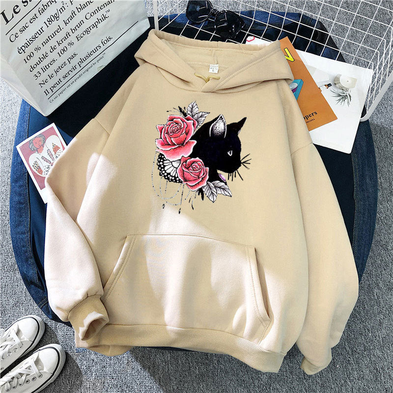 Kvinders hoodie med blomsterkat design Skovae