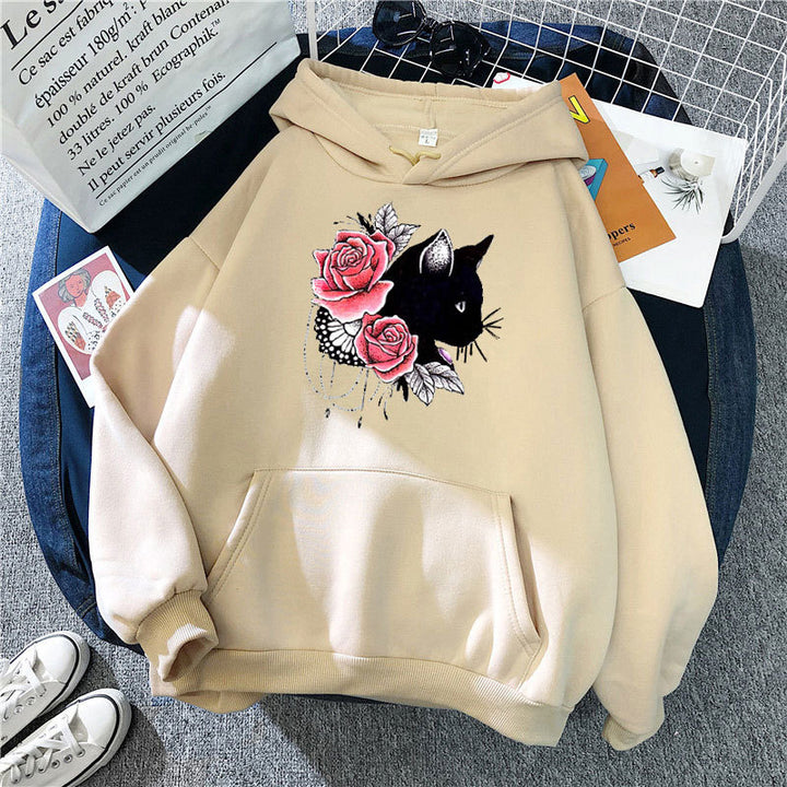 Kvinders hoodie med blomsterkat design Skovae