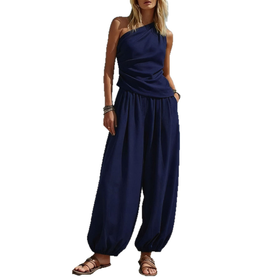 Damer Elegante Én-delt Outfit med Flydende Snit og One-Shoulder Design Skovae