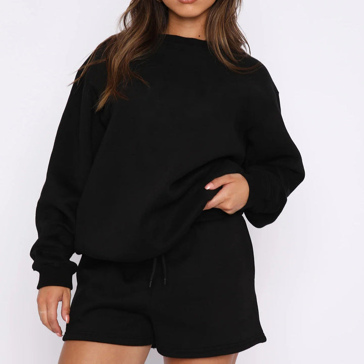 Stilla | Alsidig Casual Rund Hals Sweatshirt Shorts Sæt