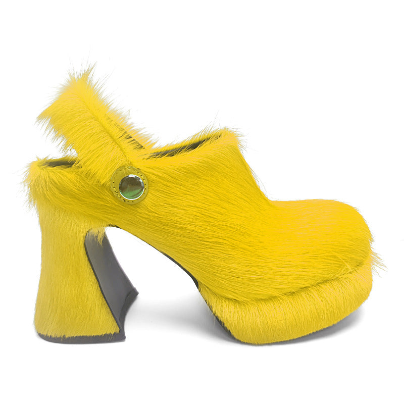 Femme Pels-Accent Chunky Hæl Clogs Stilla