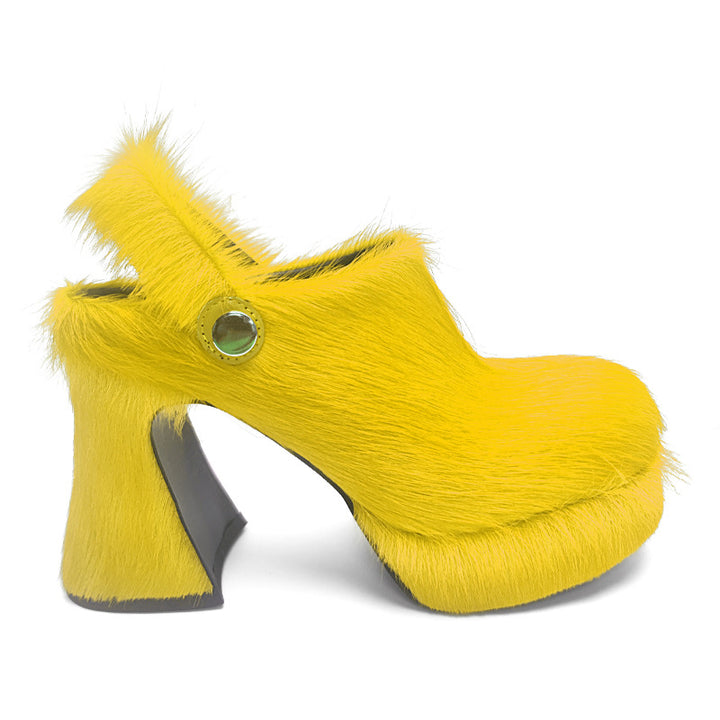 Femme Pels-Accent Chunky Hæl Clogs Stilla