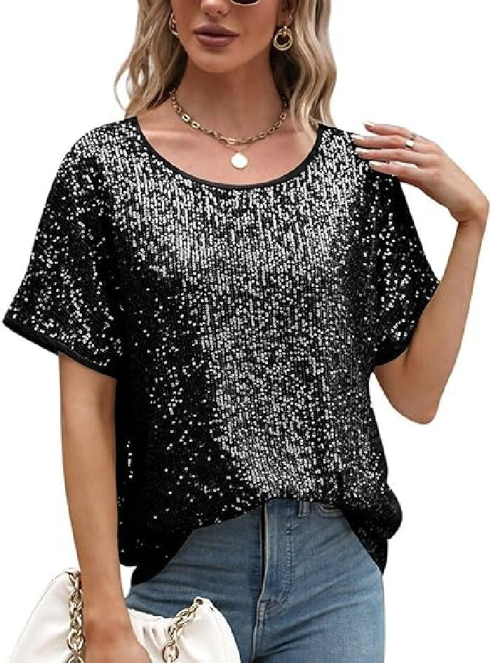 Damer Glitrende T-shirt med strålende palietoverdel Stilla