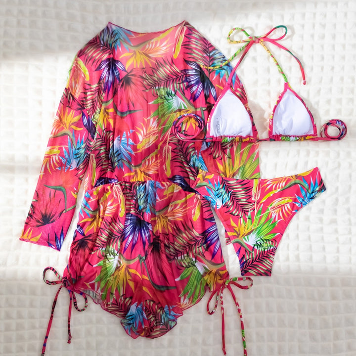 Dame bikini-sæt med floral kimono og høj skæring Stilla