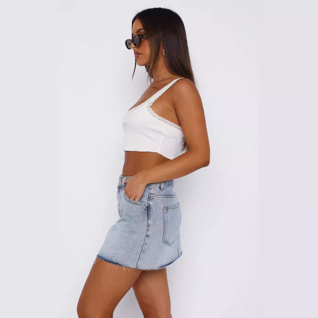 Dame-Crop-Top med hæklede kanter og minimalistsilhuet Skovae