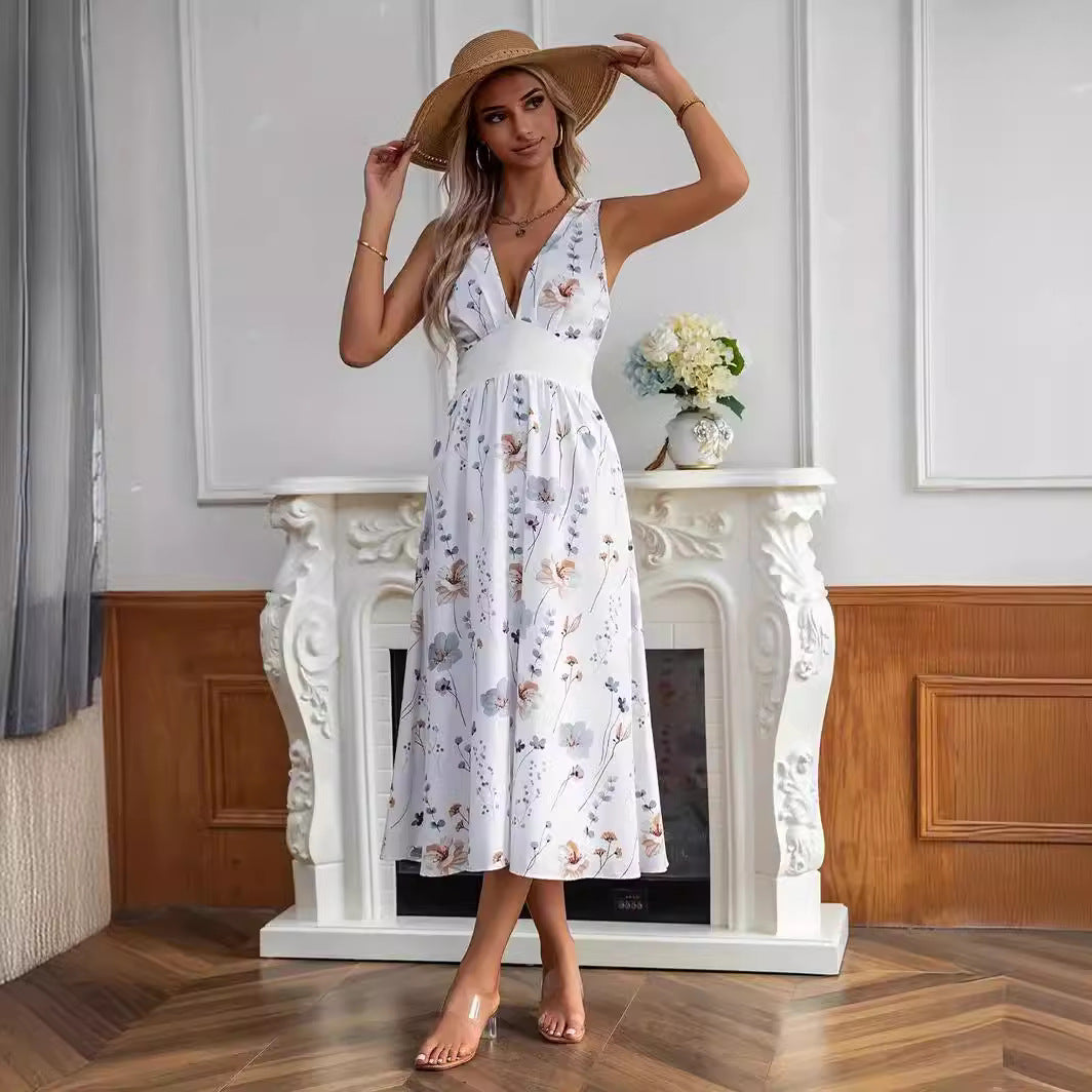 Dame Elegant Blomstret Midi Kjole Stilla
