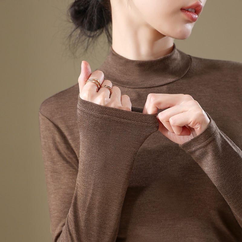 Dame Langærmet Turtleneck Top i blødt materiale med figursyet pasform Stilla