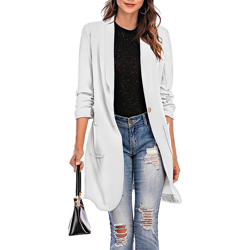 Dame Lang, elegant Blazer med lommer og stilfuld snit Stilla