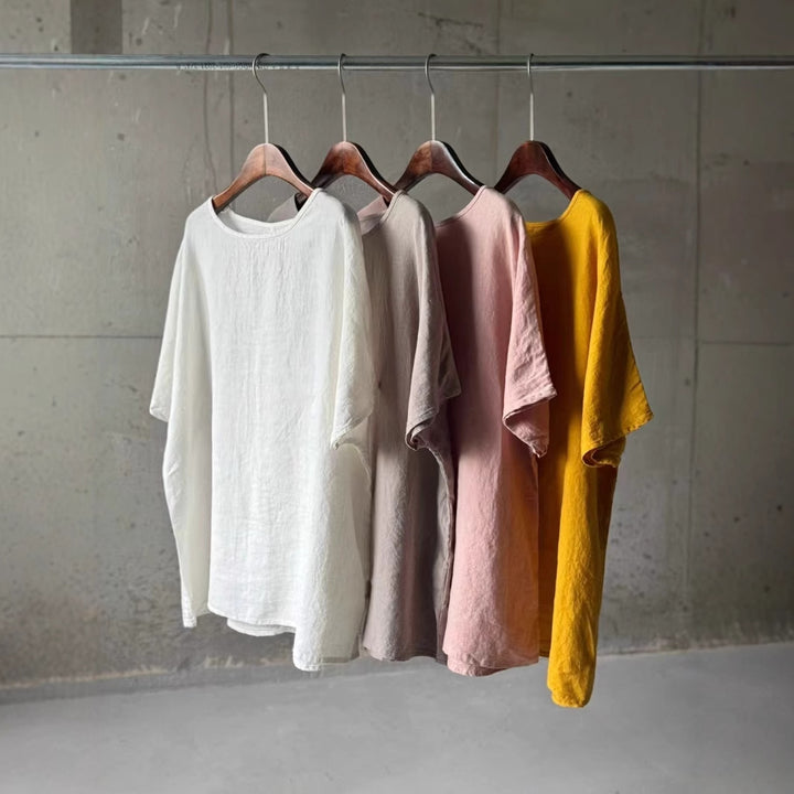 Femme Åndbart Linned Rundhals Top Stilla