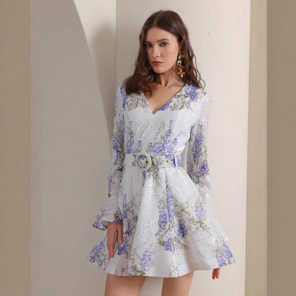 Dame Floral Bellærme Mini Kjole Stilla