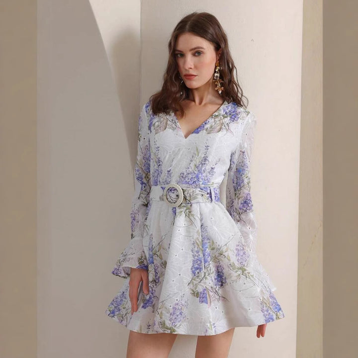 Dame Floral Bellærme Mini Kjole Stilla