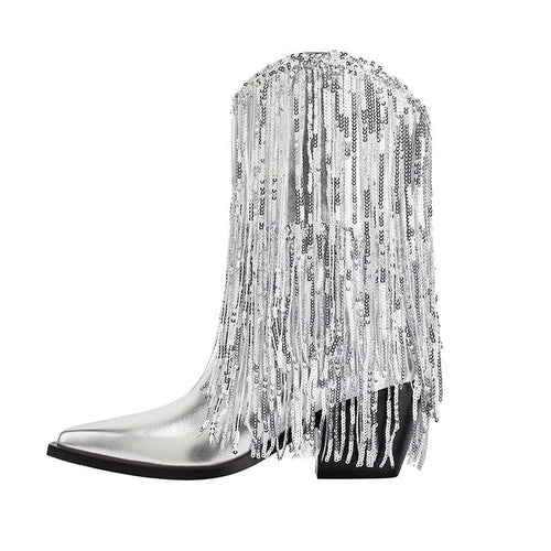 Femme Dekorative Frynse Stiletto Ankel Støvler Stilla