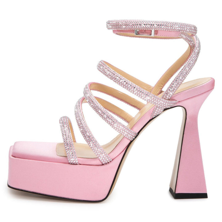 Dame Chunky Højhælede Strop Sandaler med Rhinestones Stilla