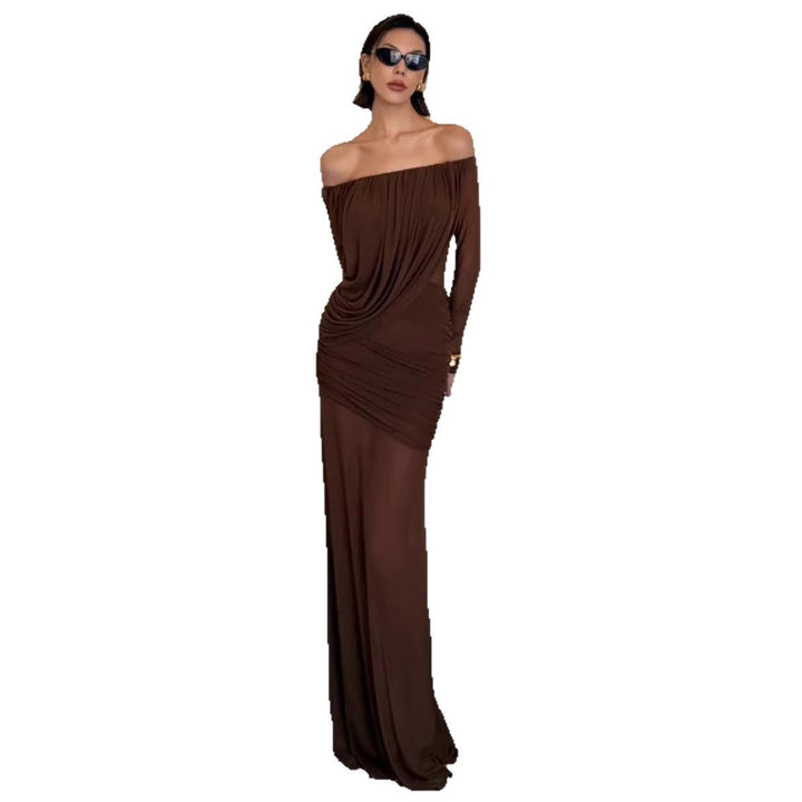 Dame elegant kjole med asymmetrisk drapering Skovae