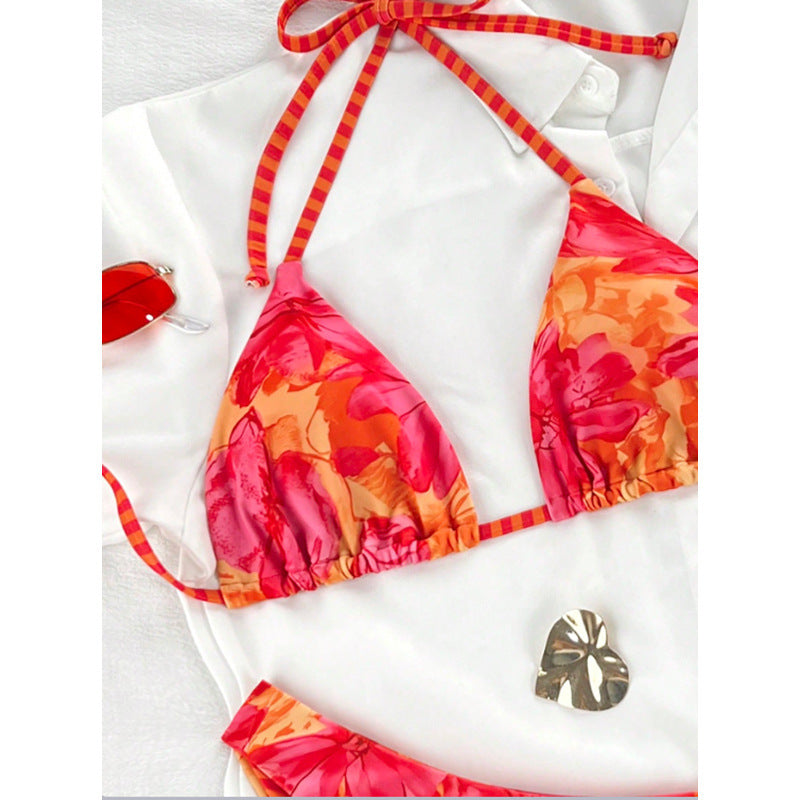 Dame Triangel-Bikini med dristigt blomsterdesign og justerbare stropper Skovae