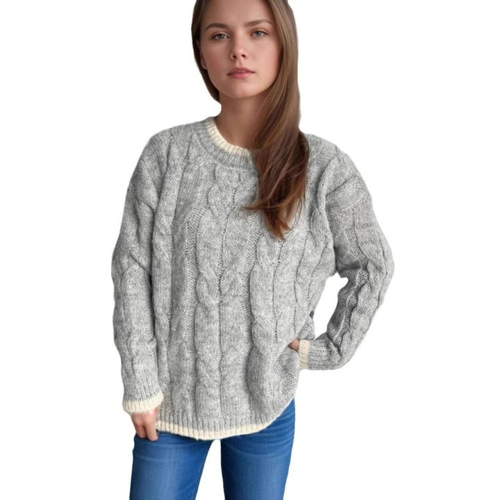 Kvinders chunky strikket sweater med tekstur og afslappet design Stilla