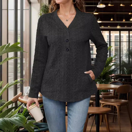 Dame Langærmet top med knapdetaljer og praktisk lomme design Stilla