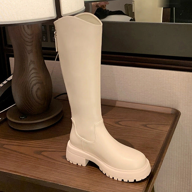Dame Knælange Chunky Heel Støvler med Lynlåsdetalje Stilla