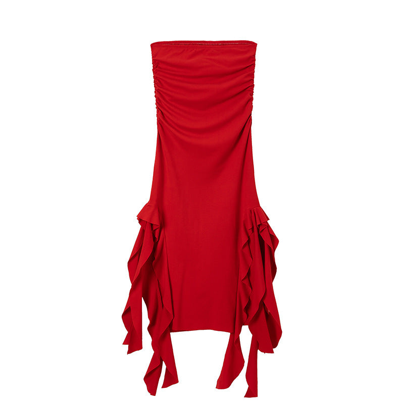 Dame Rynke Maxi Kjole med asymmetrisk Kant Stilla