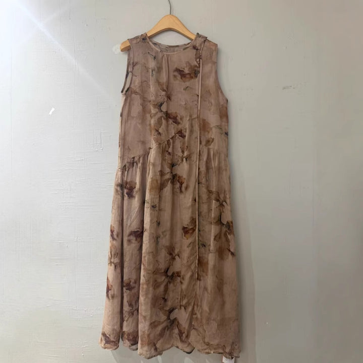 Femme Floral Midi Kjole med Rynkekant Stilla