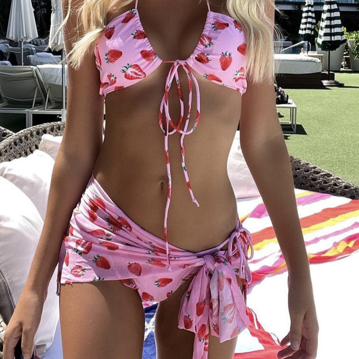 Dame Bikini-sæt med frugtagtigt mønster og justerbare snørredetaljer Stilla