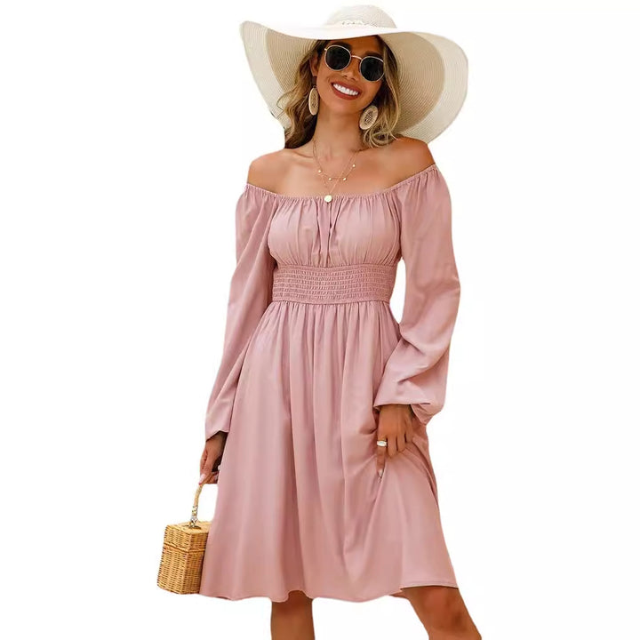 Dame Off-Shoulder Strandkjole med smal talje og voluminøse ærmer Stilla