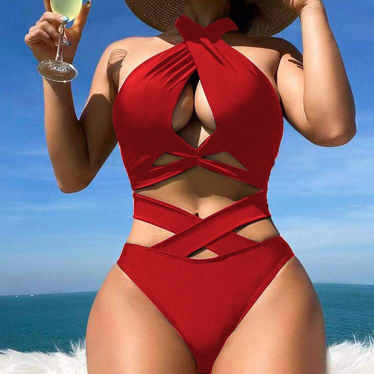 Dame Bikini-sæt med elegant kryds-design og højt skåret underdel Stilla