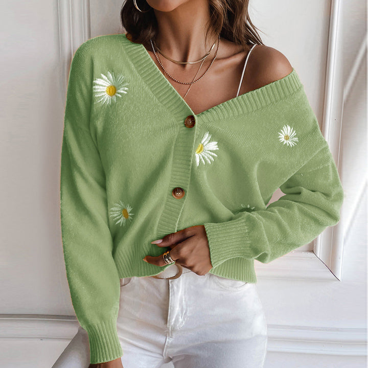 Dame Casual Strikjakke med florale Broderimotiver Stilla