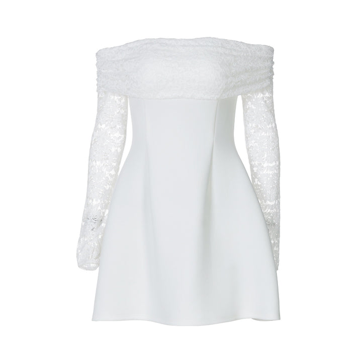 Dame Off-Shoulder Minikjole med florale spidsærmer og svajende nederdel Stilla