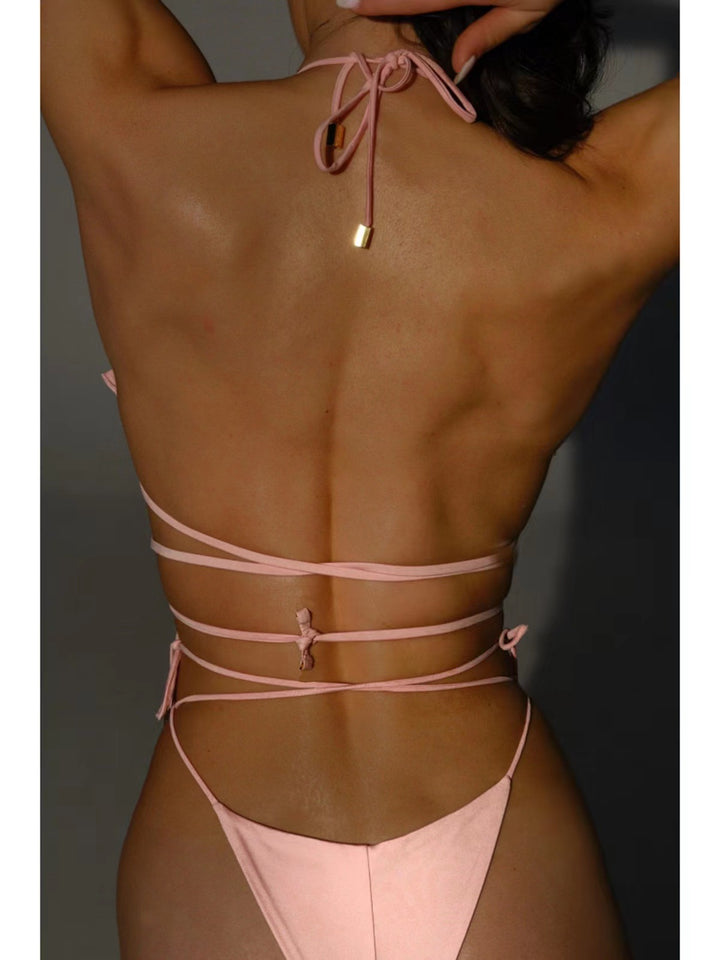 Dame Triangel-Bikini med blomsterfrillydesign og justerbare bånd Stilla