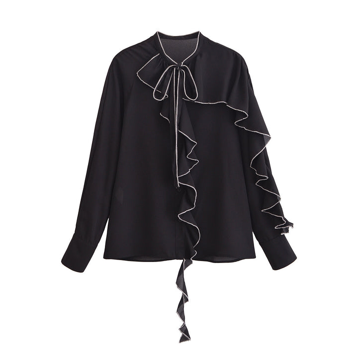 Dame Rygflæsebluse i chiffon med sløjfe Stilla