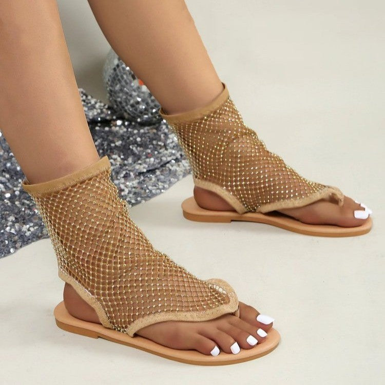 Dame Tåsplit-sandaler med moderne netdesign og glitrende accenter Stilla
