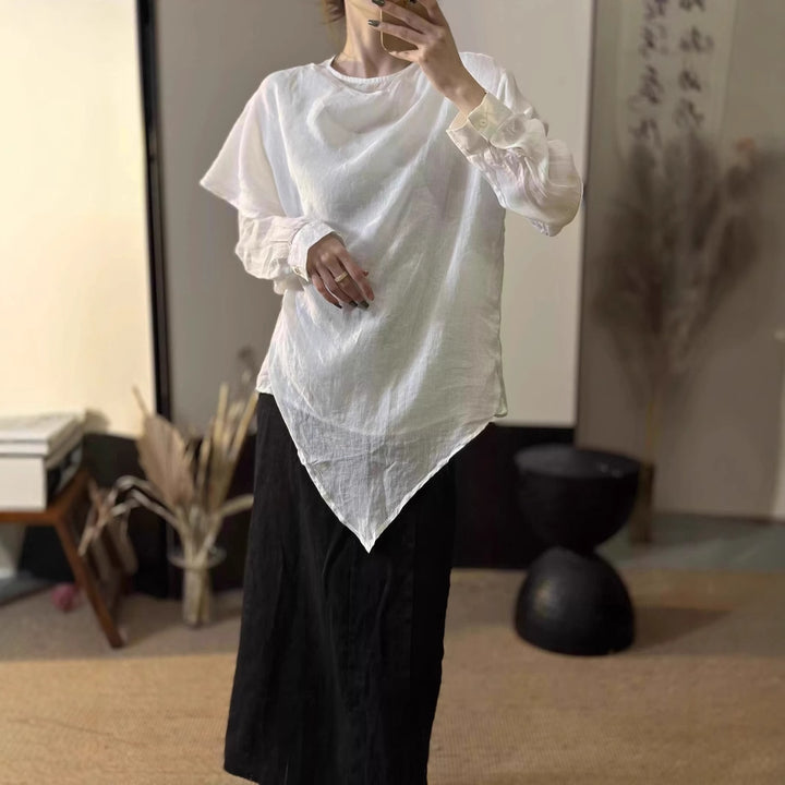 Femme Asymmetrisk Flydende Top med Draperet Halslinje Stilla