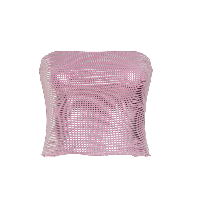 Dame bandeau-top med glitrende paletter og elastisk skæring Skovae