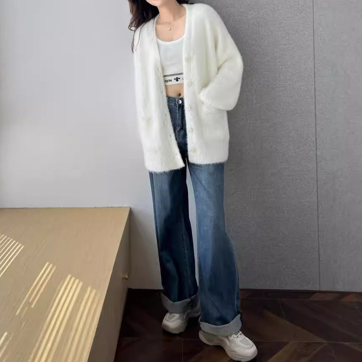 Femme Strukturstrik-Cardigan med oversized snit Stilla