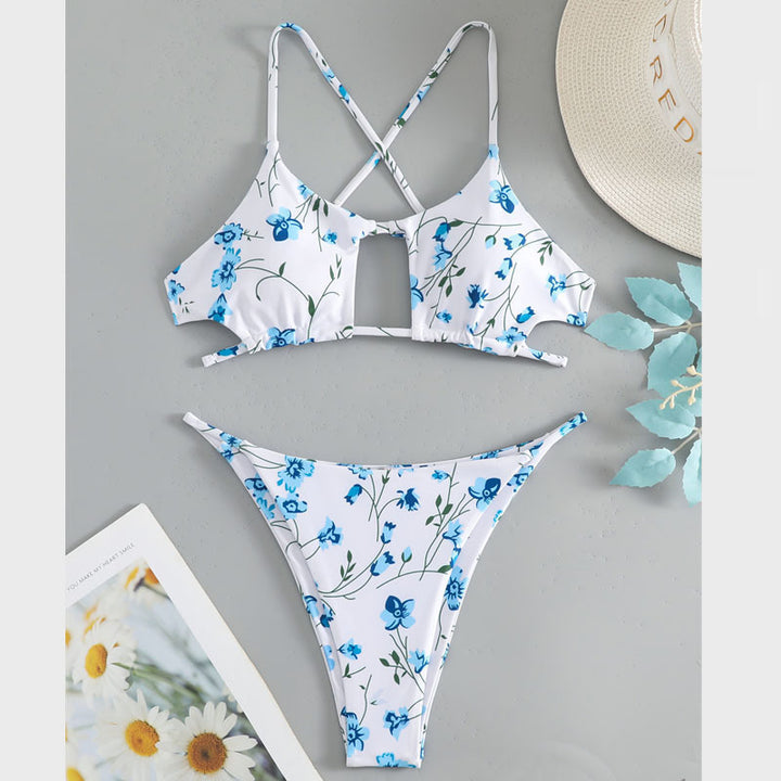 Dame trekant-bikini med floralt snit og raffinerede stropper Skovae